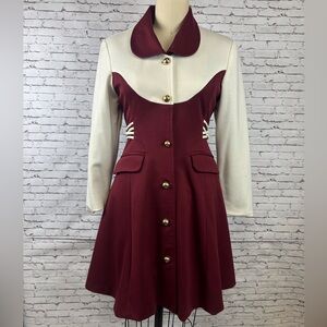 Vintage Chic Burgundy and Cream Long Sleeve Lined Dress size M